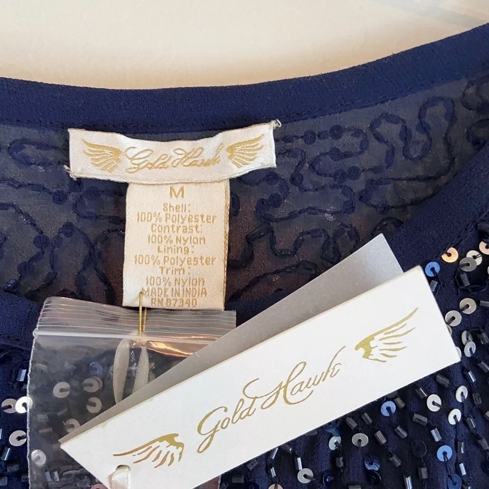 NWT Gold Hawk Sequin Dressy Navy Blue Top Size Medium Party Holiday Fall - Picture 7 of 7